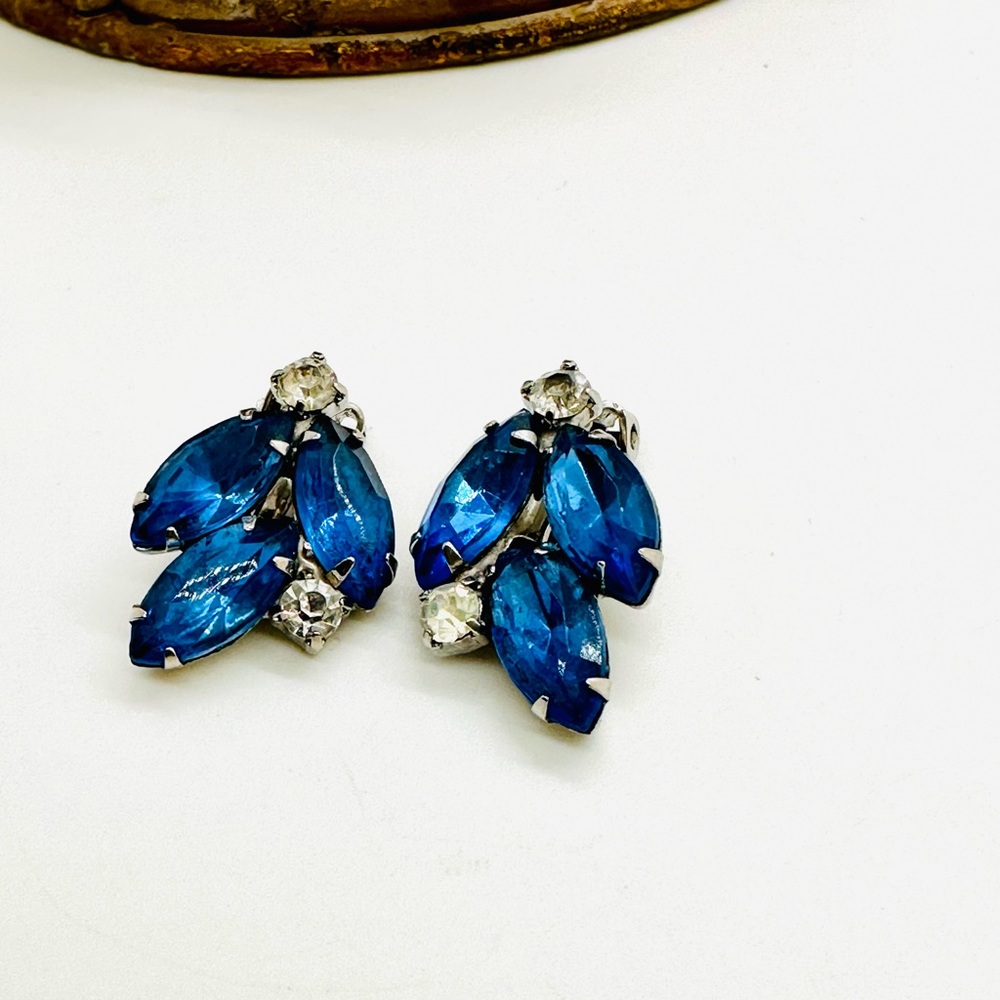 Vintage Blue Rhinestone Earrings